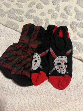 Woman’s No-Show Horror Crew Socks - Black & Red